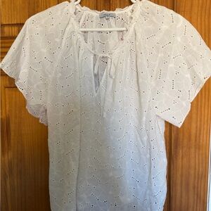 Rails White Eyelet Tie-Neck Peasant Blouse